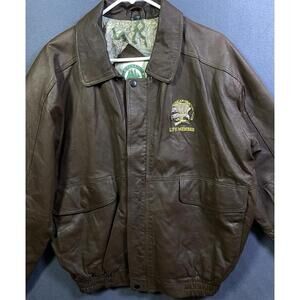 North Am Life Member Burks Bay Genuine Leather Bomber Jacket Mens XL Brown *read